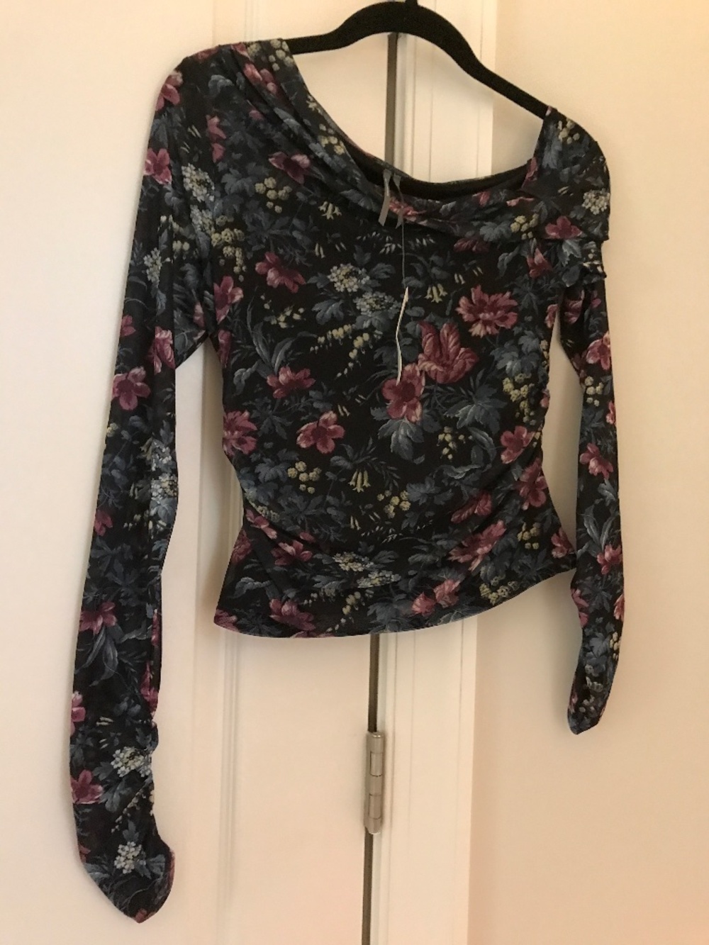 Anthropologie floral, rushed off the shoulder top